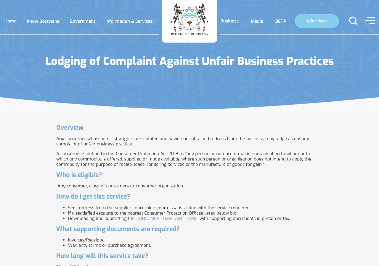 Government of Botswana consumer complaint guidance captured on 8 September 2026