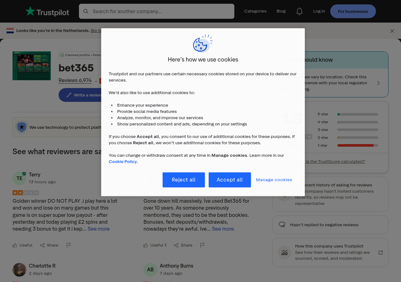 Captured user-review context for bet365.com