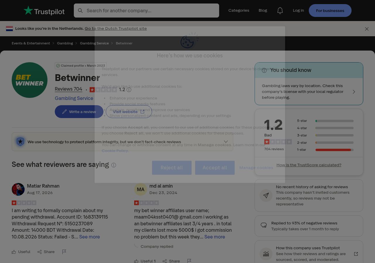 Captured user-review context for betwinner.com